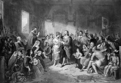 The Marriage of Pocahontas engraved by John C. McCrae by Henry Brueckner